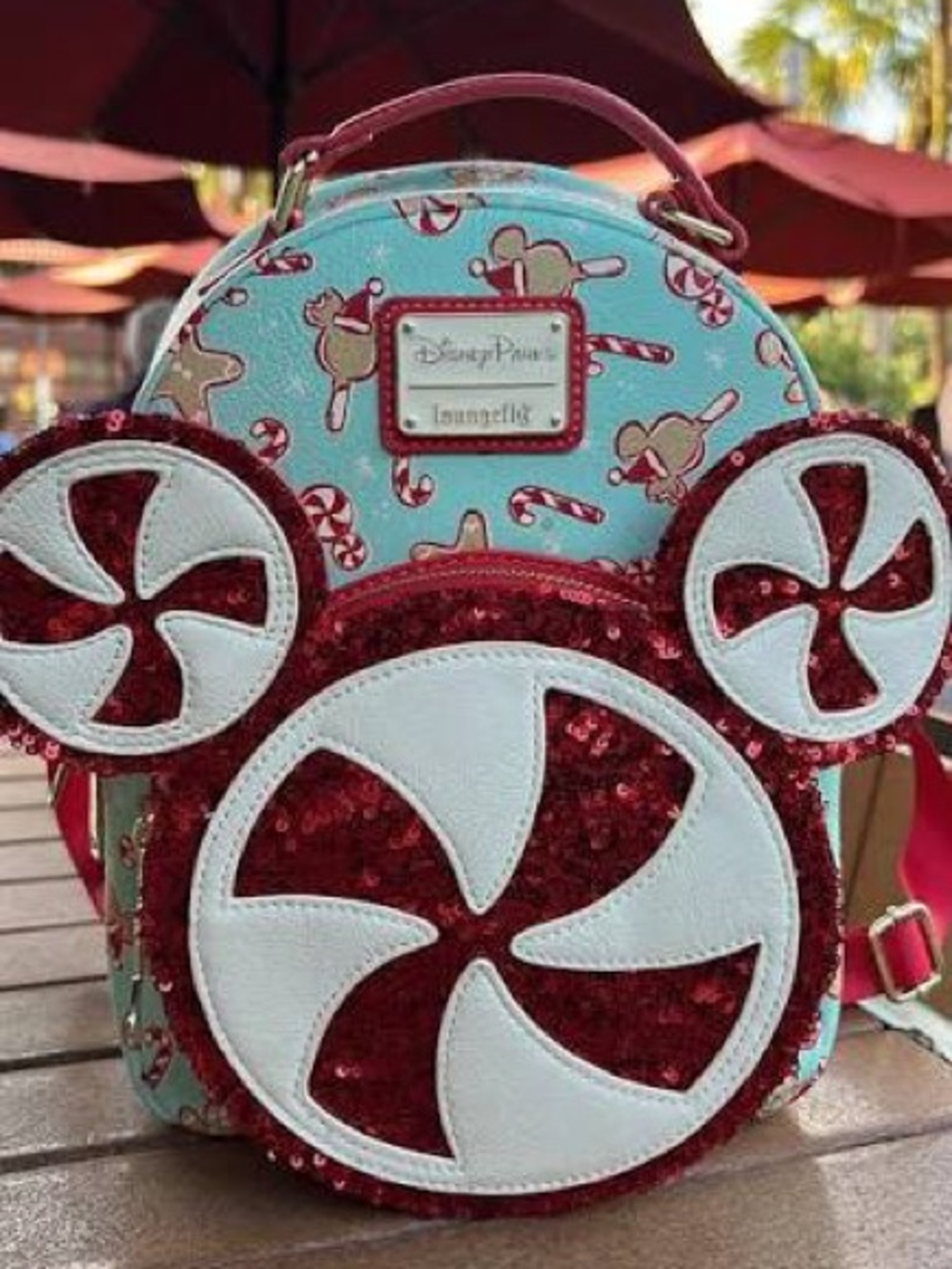 Loungefly Mint & Red Peppermint Mickey Sequin Mini Backpack